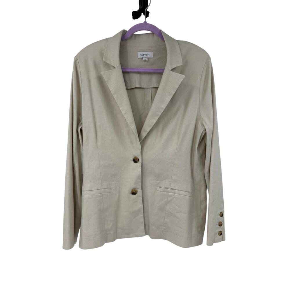 Evereve Womens Thea Linen Blend Blazer Size M Beige 2 Buttons Casual Office